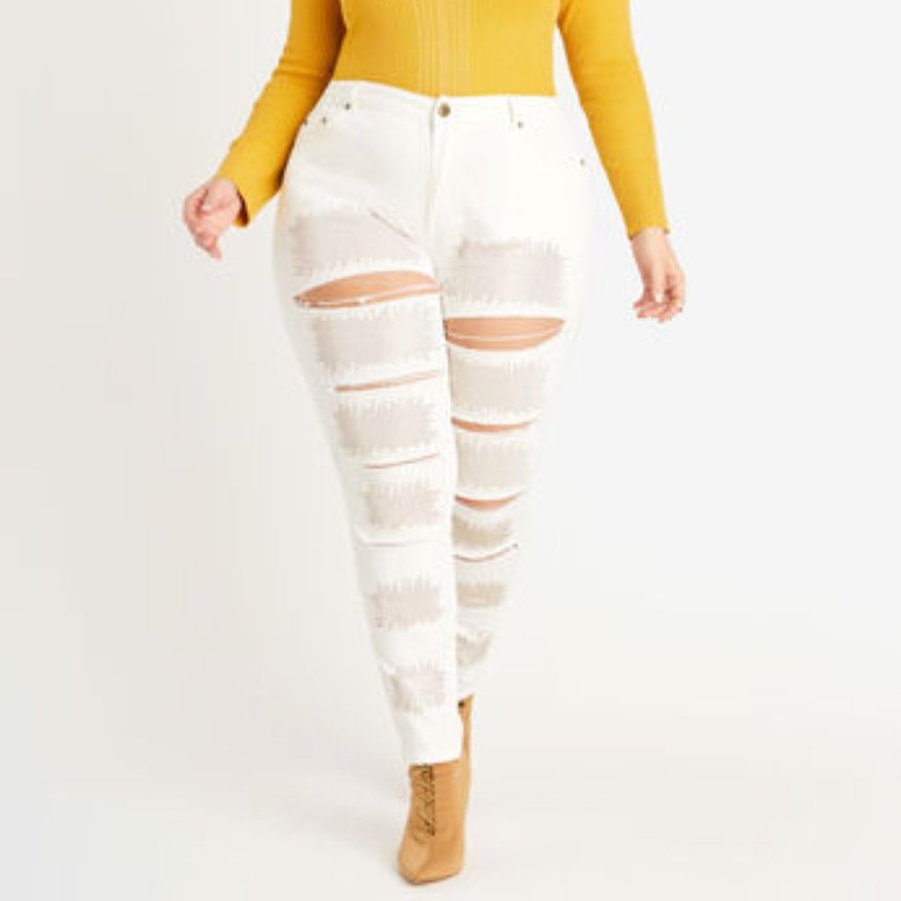 Distressed Rhinestone Stretch Jeans
